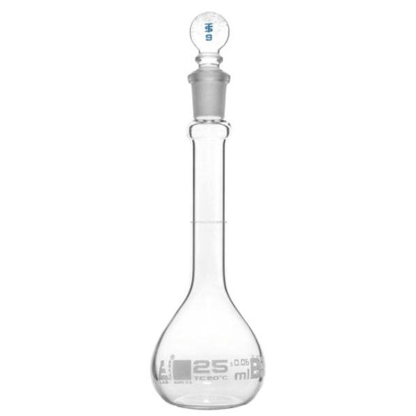 Eisco 25ml Volumetric Flask Class B, ASTM - Glass Stopper - White ...