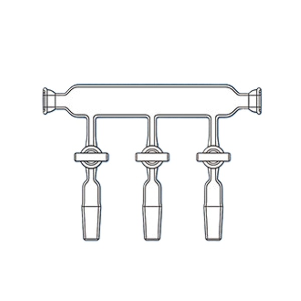 Ace Glass Vacuum Manifold, 310mm Long, (3) Stopcock Ports With 15 ORing Joints 874007 Lab