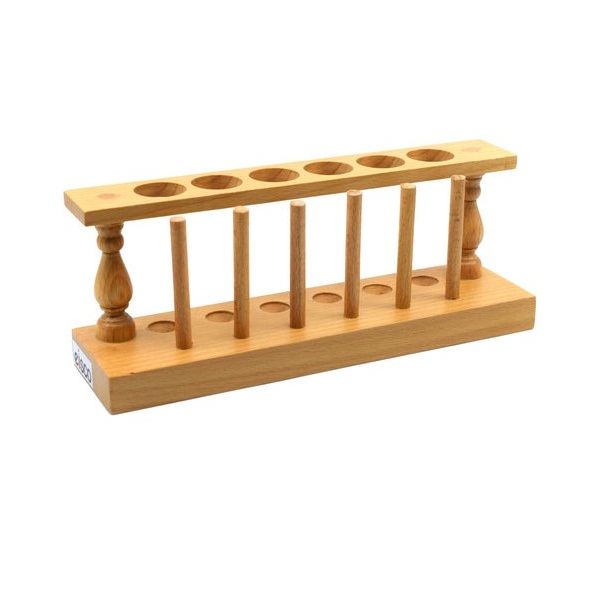 Eisco Wooden Test Tube Stand Draining Rack Holds 6 Tubes CH0002C