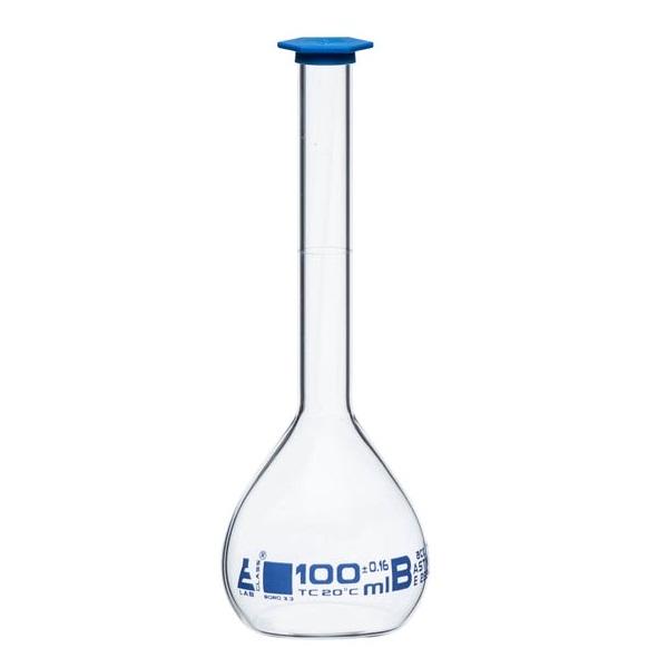 Eisco Volumetric Flask, 100ml - Class B, ASTM Tolerance - Snap Cap ...