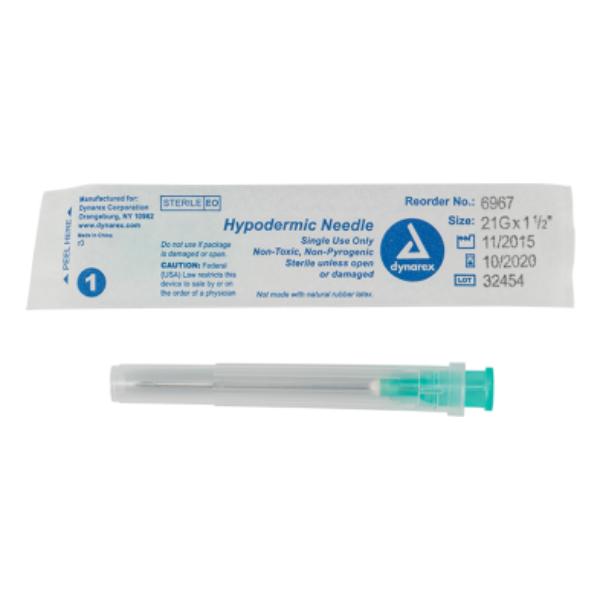 Dynarex Hypodermic Needle - Non-Toxic, 21G, 1 1/2 " Needle, 10/100/cs 6967