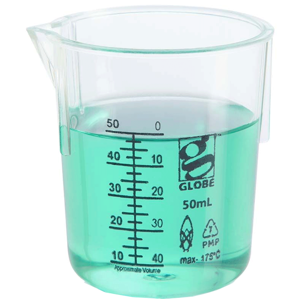 Globe Scientific 50mL Beaker Low Form Graduations PMP Griffin Style