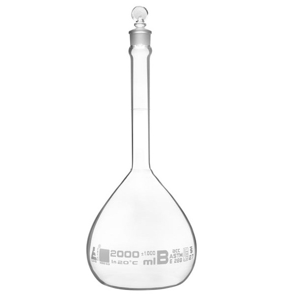 Borosilicate Glass ASTM Volumetric Flask with Glass Stopper, 1000