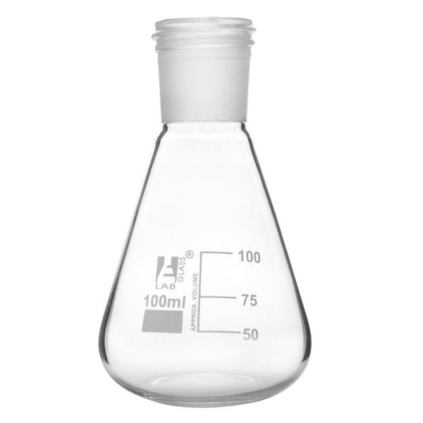 Eisco Erlenmeyer Flask with 24/29 Joint, 100ml - 25ml White Graduations ...