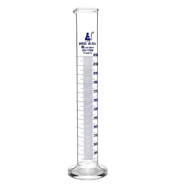 Eisco Graduated Cylinder, 250ml - Class B - Blue Graduations, Round ...