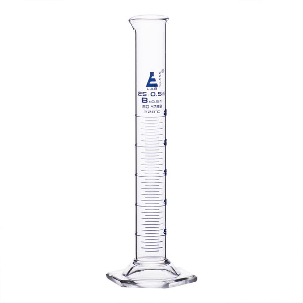 Eisco Graduated Cylinder, 25ml - Class B - Blue Graduations, Hexagonal ...