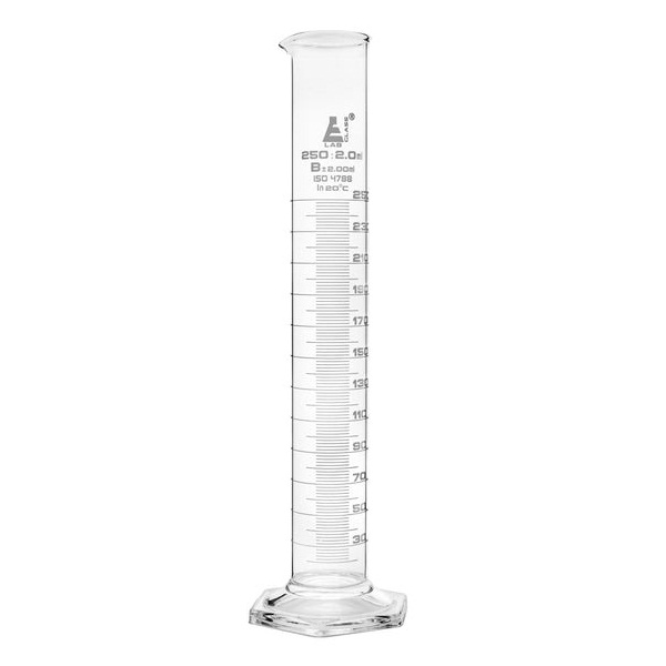 Eisco Graduated Cylinder, 250ml - Class B - White Graduations ...