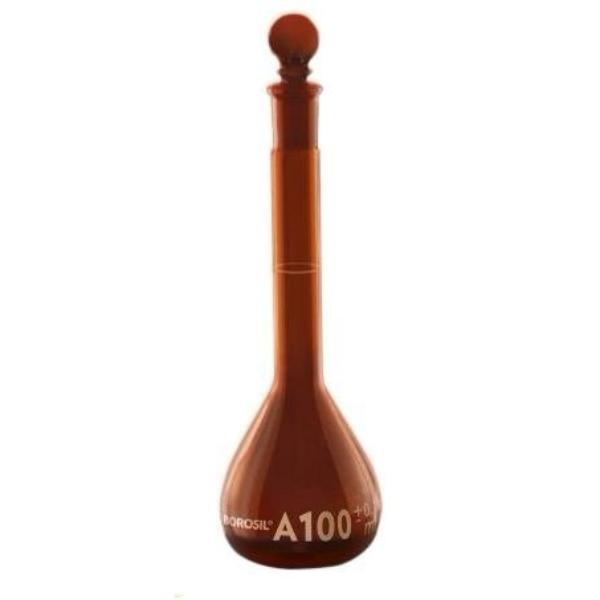 Bellco Borosil Amber Volumetric Flask With Stopper, ASTM Ind Cert Class ...