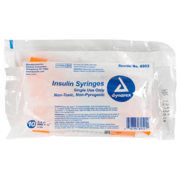 Dynarex Insulin Syringe - Non-Toxic, 29G, 1/2