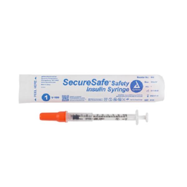 Dynarex SecureSafe Safety Insulin Syringe - 1 ml (New Mechanism), 29G ...