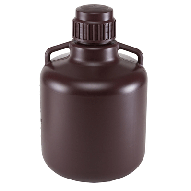 Carboys, Round with Handles, Amber HDPE, Amber PP Screwcap, 10 Liter #7240010AM