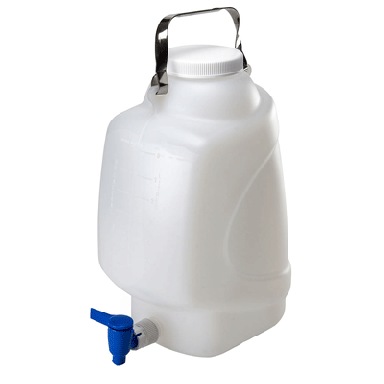 Carboys, Rectangular with Spigot and Handle, HDPE, White PP Screwcap, 10 Lite  #7310010