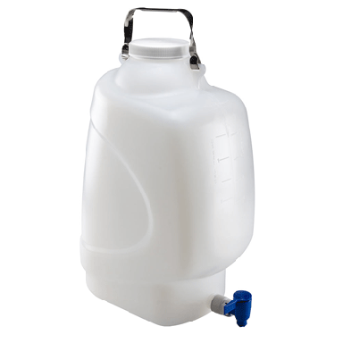 Carboys, Rectangular with Spigot and Handle, HDPE, White PP Screwcap, 20 Liter #7310020