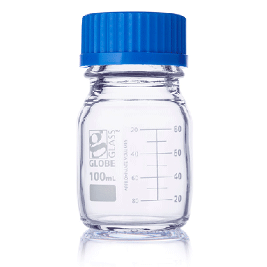 100mL Media Bottle, Globe Glass, 10/Box #8100100