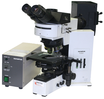 international Center Dingy Olympus BX50 Trinocular Microscope with DIC and Fluorescence Lab Equipment  | spectraservices.com