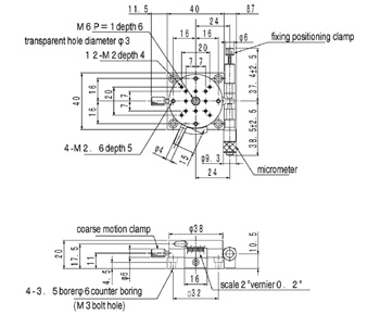 Line drawing of Suruga Seiki B43-38N  manual rotary rotation stage