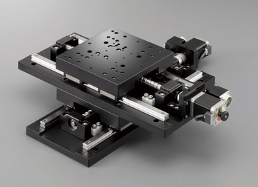 Suruga Seiki  motorized slide guide XY multi axis stage with a stage platform size of 180x180mm and a travel distance of 200mm.
