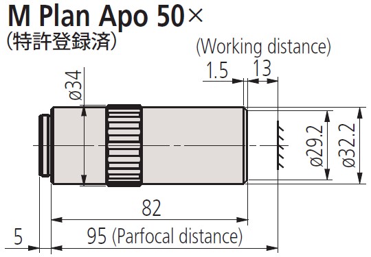 Mitutoyo M Plan APO 50x/0.55na Objective specifications