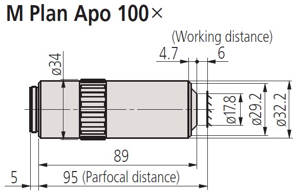 Mitutoyo M Plan APO 100x/0.70na Objective specifications